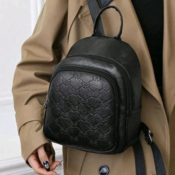 Black faux leather style bag purse women\'s handbag crossbody backpack bow print main image 4